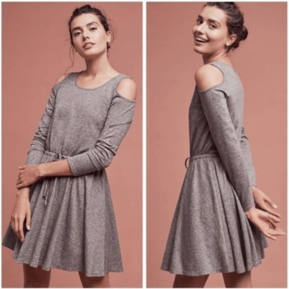 Anthropologie Lili's Closet Jamma Grey Cold Shoulder Skater Dress Size: X-Small
